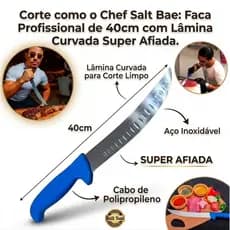 Faca Churrasco Profissional de 40cm com Lâmina Curvada Salt Bae Chef