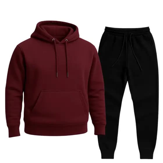 Kit Moletom Conjunto Canguru + Calça Flanelado Unissex Com Capuz Algodão Liso Sem Estampa