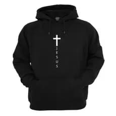 Moletom Blusa de Frio Canguru Cruz + Jesus Unissex Cristã Gospel