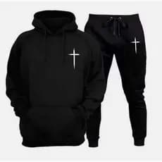 Conjunto Moletom  Calça + Blusa Unissex Adulto Blusa de Frio Canguru e Calça Cruz Religião