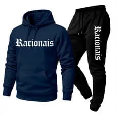 Kit Moletom Conjunto Canguru + Calça Flanelado Estampa Racionais Unissex Com Capuz Algodão