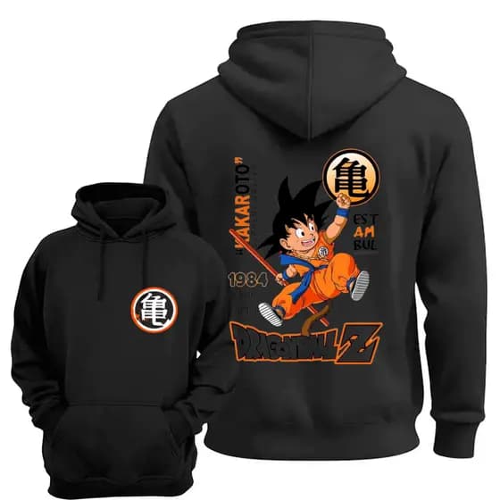 Moletom Dragon Ball Z Goku Anime Desenho Estampa Frente e costas infantil e Adulto Com Capuz Flanelado Unissex