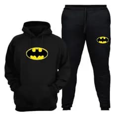 Conjunto Moletom Blusa Frio + Calça Casaco Algodão Canguru Estampado Batman ADULTO Não Encolhe Bolso Confortavel