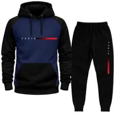 Kit Moletom Conjunto DUAS CORES Canguru + Calça Flanelado Estampa Paris Unissex Com Capuz Algodão