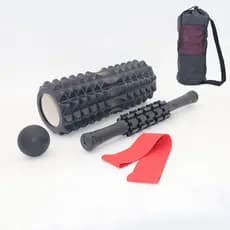 Kit Completo 4x1  Rolo de Massagem Bastão Miosfascial Bola Lacrosse Faixa Elástica Band Bolsa