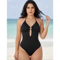 Maiô Preto Feminino Moda Praia Elegante e Confortável com argola