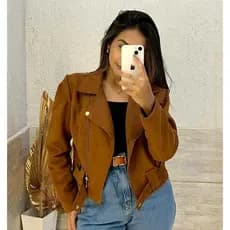 Jaqueta suede feminina de frio/ casaco blusa com ziper e botões