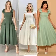 VESTIDO FEMININO MIDI COM LAÇO NA MANGA DUNA LINHO