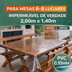 Toalha Mesa Transparente 2,00x1,40 PVC Impermeável Proteção Madeira Anti Mancha 6 a 8 Lugares