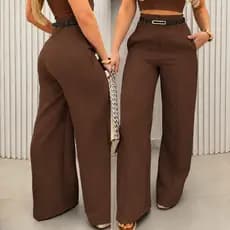 Calça Feminina Pantalona Alfaiataria Inverno Com Cinto Social Premium