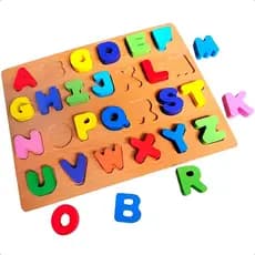 Quebra Cabeça Encaixe Letras Didático Alfabeto Brinquedo Mdf