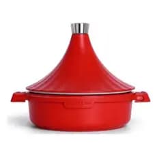 Panela Tajine Marroquina Cerâmica com Tampa Gourmet Antiaderente Cozinha Moderna Vermelha