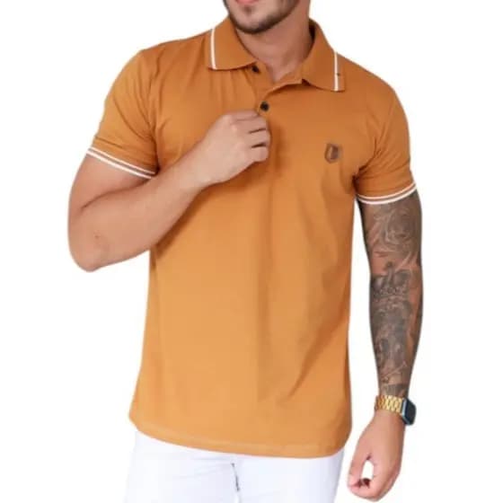 Camiseta gola polo com punho e bordado