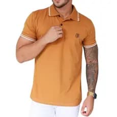 Camiseta gola polo com punho e bordado