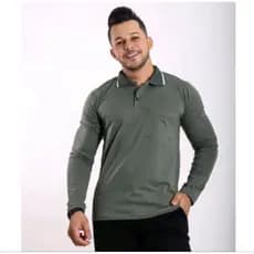 Gola Polo Manga casual de algodão com botão