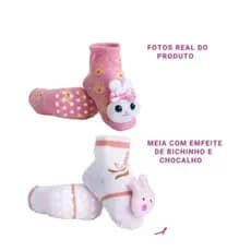 KIT 3 PARES Meia 3d Infantil Com Chocalho Menino E Menina WZ12