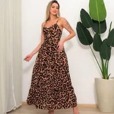 Vestido Longo Com Laço na Frente de Onça