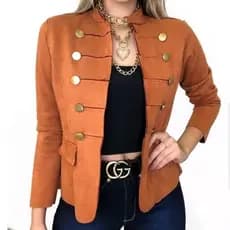 Casaco Feminino Blazer Jaqueta Suede Manga Comprida COM BOTAO Inverno Moda