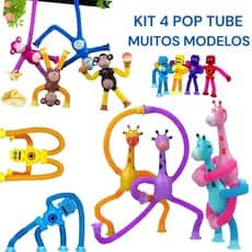 Kit 1/2/4 Pop Tube tubo Esticado com Led Girafa Cachorro Robô Brinquedo com Ventosa Infantil Sensorial
