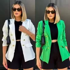Blazer Feminino Casaquinho Alfaiataria Casaco Social Com 06 Botões  Lindo Super Envio Rápido