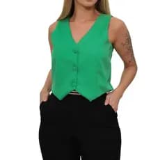 Coletinho Curto Alfaiataria Social Botões Forrado Roupa Chic