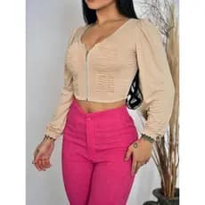 Blusa com manga com ziper Frente Decorada