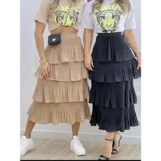 Crepe, Moda Evangélica，Saia Plissada 4 camadas, Midi,