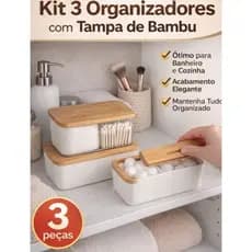 caixa cesto organizador tampa de bambu 3 Pçs Paramout