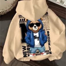Moletom Capuz Estampado INAWLY Bear Urso Geek City Cartoon Simples Casaco Casual Outono Inverno F/C