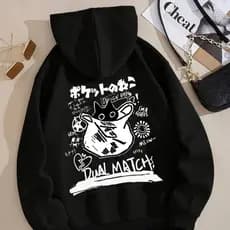 Moletom Casual Capuz Estampado Blusa de Frio Gato Sacola Dual Match Agasalho Quente Geek Unissex