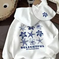 Moletom Canguru Estrelas Do Mar Blusa De Frio Estampado Praiano Flanelado Casaco Em Algodão