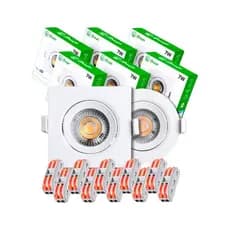 Kit 5 Luminária Led Spot 7W +5Conector Fios 2Vias 5mm² 250V 32A Redondo Quadrado Branco Frio Quente