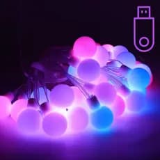 Pisca Pisca De Natal Bolinhas Cerejinhas Colorido RGB 66 LEDs 10- Metros Fio Transparente Via -USB