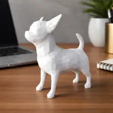 Escultura Cachorro Chihuahua Low Poly 3D – Enfeite Decorativo Moderno para Mesa e Escritório