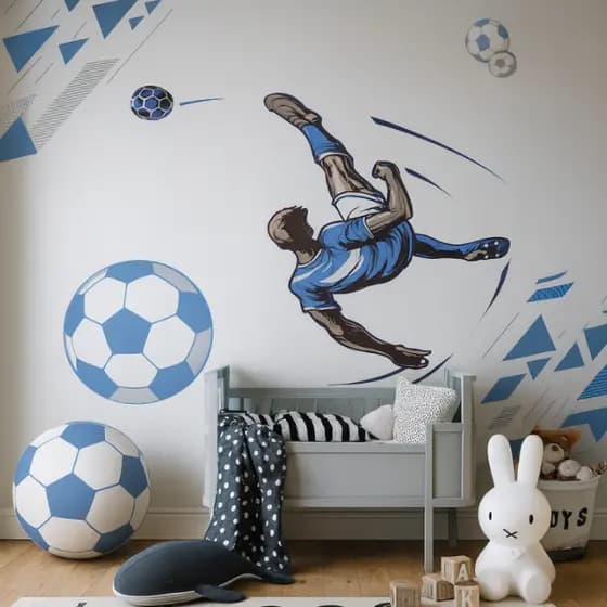 Papel de Parede Infantil Futebol  - Mural Adesivo Lavável p/ Quarto de Menino e Menina