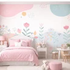 Papel de Parede Adesivo Floral Aquarela Quarto Menina Bebê Lavável