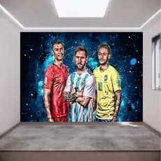 Papel de Parede 3d Adesivo Futebol Neymar, Cristiano Ronaldo, Messi, Foto Mural, Personalizado m²