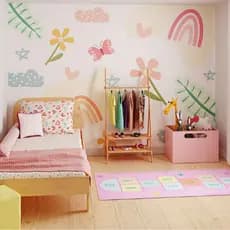 Adesivo Infantil Jardim Arco íris Colorido Lavável Auto Colante Decoração quarto Menina sem fundo