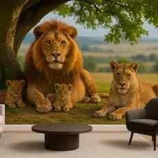 Papel de Parede 3d Leão Paisagem Colante Para Sala Escritório e Quarto