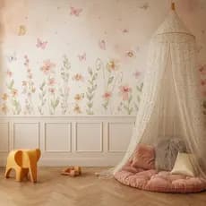 Papel de Parede Adesivo Jardim Encantado com Flores e Borboletas - Decoração Quarto Infantil Menina e Bebê Rolos