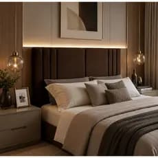 Exclusivo Painel Cabeceira Estofada Modulada para Cama Box Casal Queen 1.60m Suspensa Decoração de Quarto MARROM