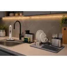 Kit Pia Cozinha Porta Esponja Bucha Dispenser de detergente Sabão Escorredor Louça Pratos Porta Talheres Inox Mini Mop