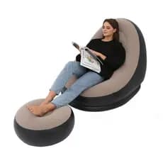Sofa poltrona inflavel portatil kit 2 em 1 com puff ultra lounge cama colchao