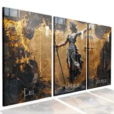 Quadro Decorativo Deusa Justiça Dourado Bronze Mármore Símbolos Para Escritório Direito