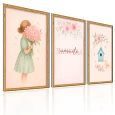 Kit 3 Quadros Infantil Menina Floral Quarto Bebê