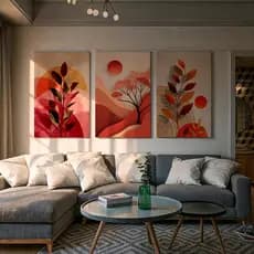 Kit 3 Quadros Decorativos Modernos Abstratos Folhagem Tons Terrosos Sala Quarto