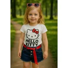 CONJUNTO MENINA BLUSA E SHORT JEANS JUVENIL 2 A 10 ANOS