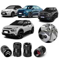 Kit 4 Tampas Bico de Pneu Metalica Para Veiculos Citroen, C3 C4 Cactus Basalt Air Cross Jumpy Jumper