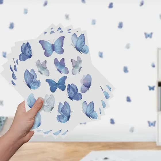 Adesivo De Parede Decorativo Autocolante Borboletas  Azul Quarto Infantil Menina Bebe