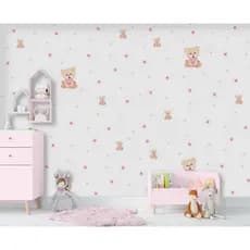 Adesivo Decorativo De Parede Quarto Menina Ursinha Ursa Rosa Estrelas Autoadesivo